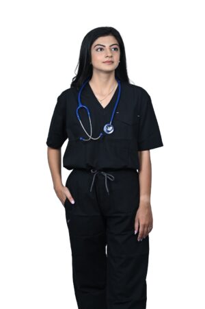 New Gen V neck woman's (Carbon Black) Scrubs with cap