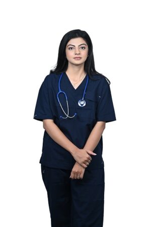New Gen V neck scrub suit with cap for woman (navy blue)