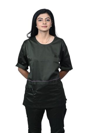Round Neck 5 pockets Scrub Suit (Pine green)