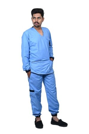 Full sleeves 7 pockets scrub suit with Joggers pant for man (sky blue)