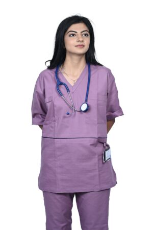 Classic V neck pure cotton 5 pockets Scrub Suit for woman